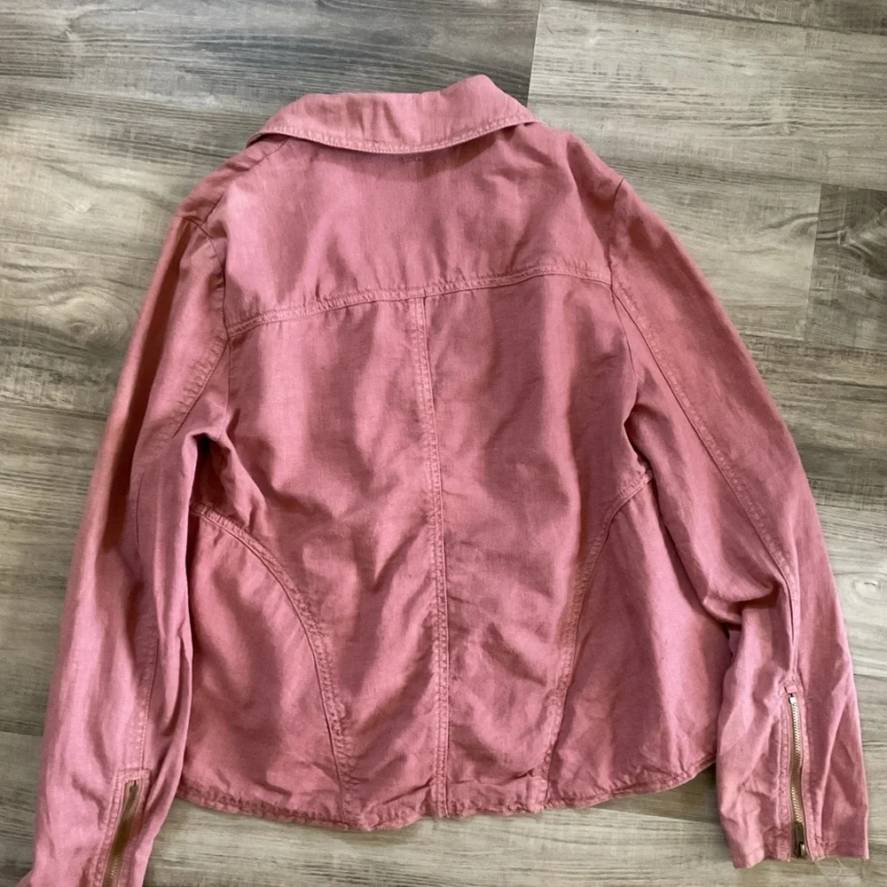 Free People Rosewood Linen Moto Style Jacket Zipper Pockets Snap Close M - Picture 6 of 6